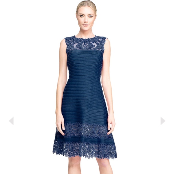 Tadashi Shoji Navy Blue Lace Dress Wedding Guest MOB Size Small NWOT Cocktail - Picture 2 of 13